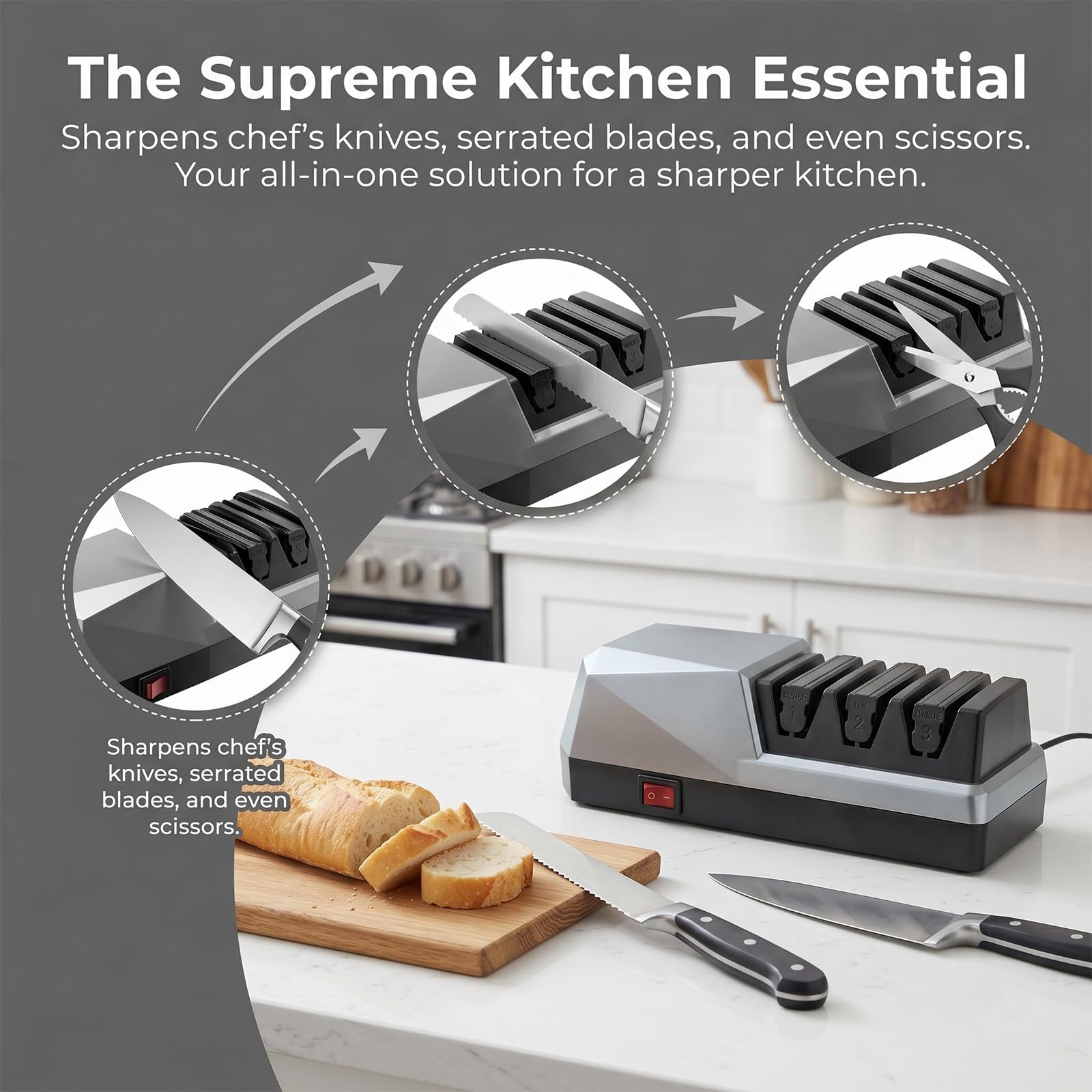 Aiguiseur Couteaux Électrique, Outil D'afilage En 3 Étapes Avec Des Abrasifs Diamant, Aviseur Électrique Professionnel De Couteaux Pour De Cuisine, Couteaux De Chef, Couteaux Dentés, Ciseaux