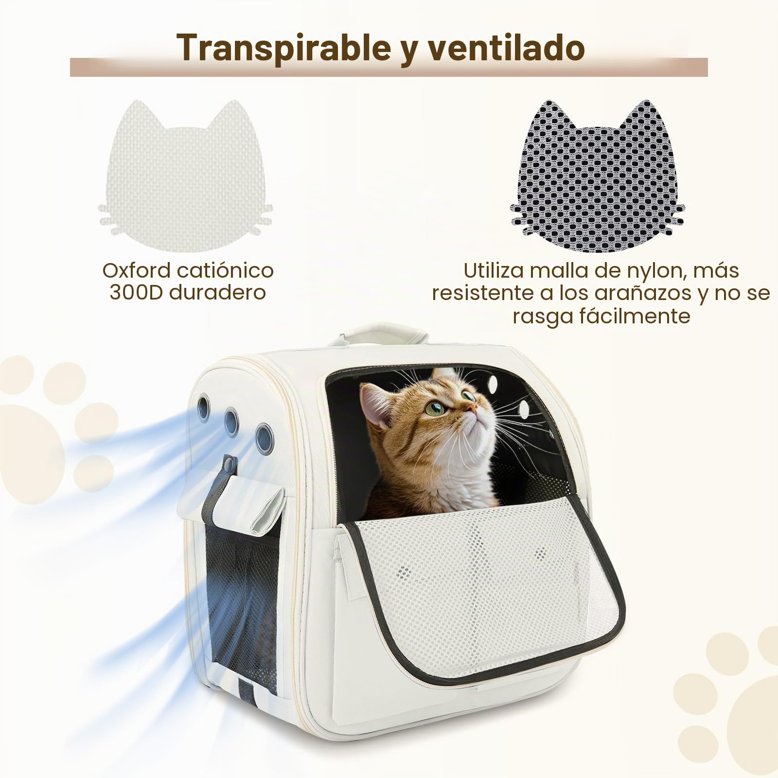YooxArmor Mochila Transportadora para Gatos Perro,Bolsa Plegabl Transportin Mochila para Mascotas hasta 8 kg con Ventana de Malla,Blanco