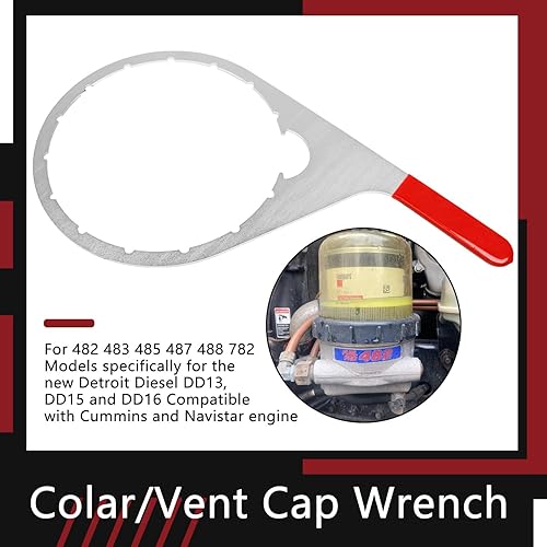 Miniatura 4 de Llave de filtro de combustible de 8 pulgadas Colartapa de ventilación 482017 compatible con motores Cummins y Navistar Diesel DD13, DD15 y DD16 para