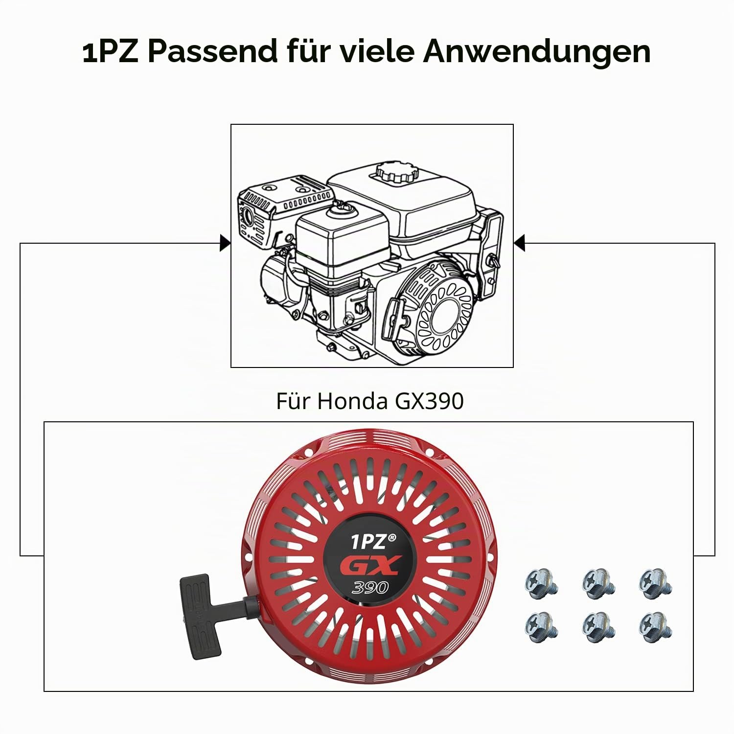 1PZ FPS-X39 Rückzugsstarter Recoil Starter Pull Start Ersatz für Honda GX340 GX390 GX610 GX620 188F 11hp 13hp 28400-ZEE3-W01ZA Generator Motor Anlasser Starthilfe mit Zug