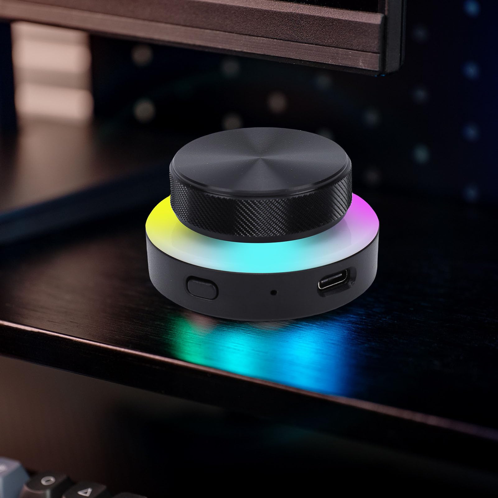 Fockety Perilla de Controlador Inteligente, 2.4G BT Perilla de Control de Volumen Programable con Luz RGB, Controlador Multimedia USB para Juegos de PC Control de Audio en el Hogar