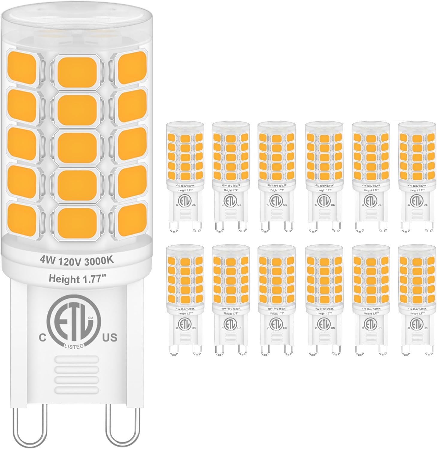 Sailstar G9 LED Bulb, 1.77 Inches Height, 3000K Soft White, 120V T4 G9 Bulb 40W Equivalent, G9 LED 4W, G9 Light Bulbs for Crystal Chandelier, 400 Lumens, Ceramic Bi-pin Base, Non-dimmable, 12 Pack