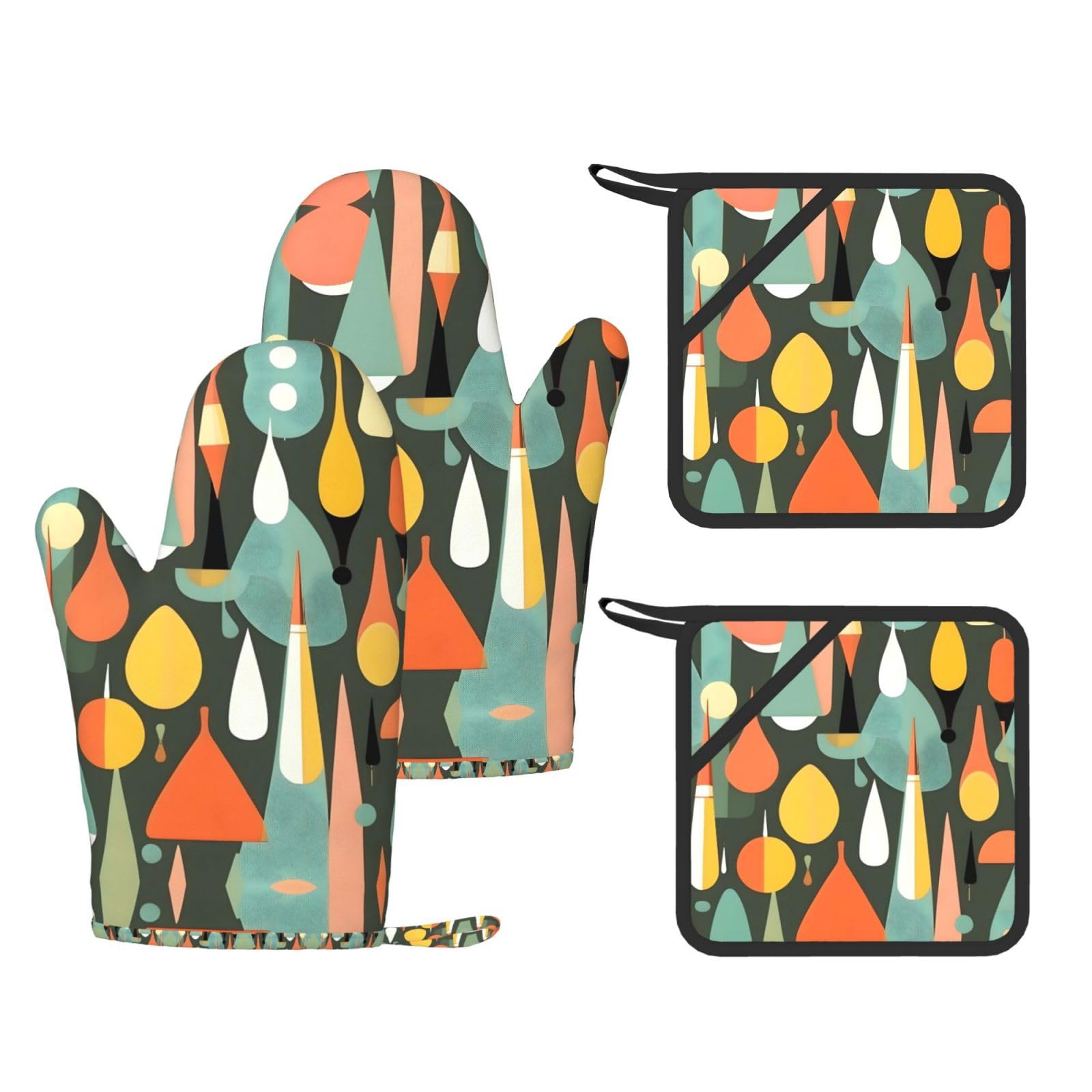 Lot de 4 maniques et maniques en silicone résistant à la chaleur style rétro à motifs gouttes