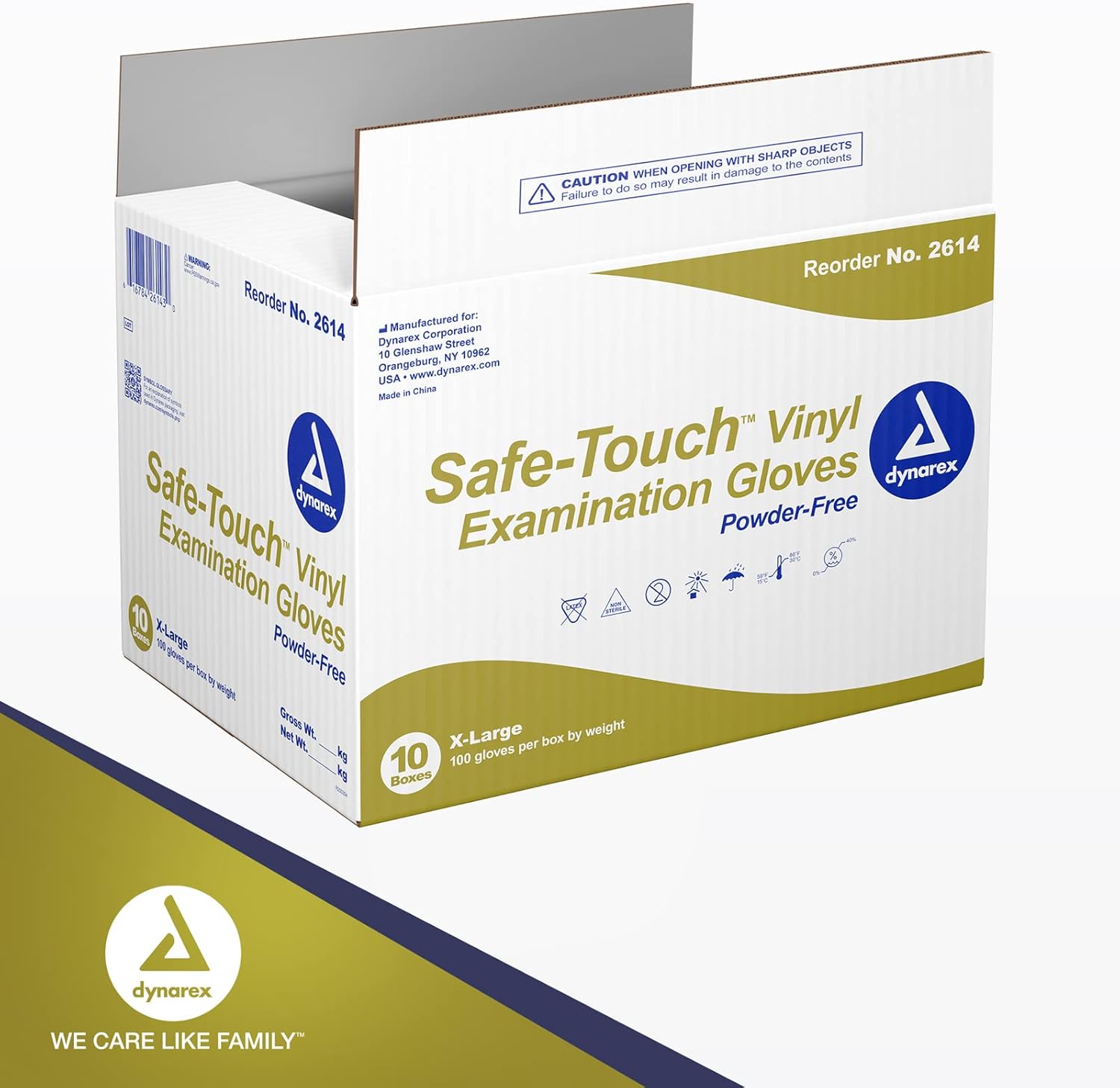 Dynarex Safe-Touch Vinyl Disposable Exam Gloves, Powder-Free, Food Safety and Compliance, Ambidextrous, Clear, X-Large, 1 Case, 10 Boxes of 100 Gloves