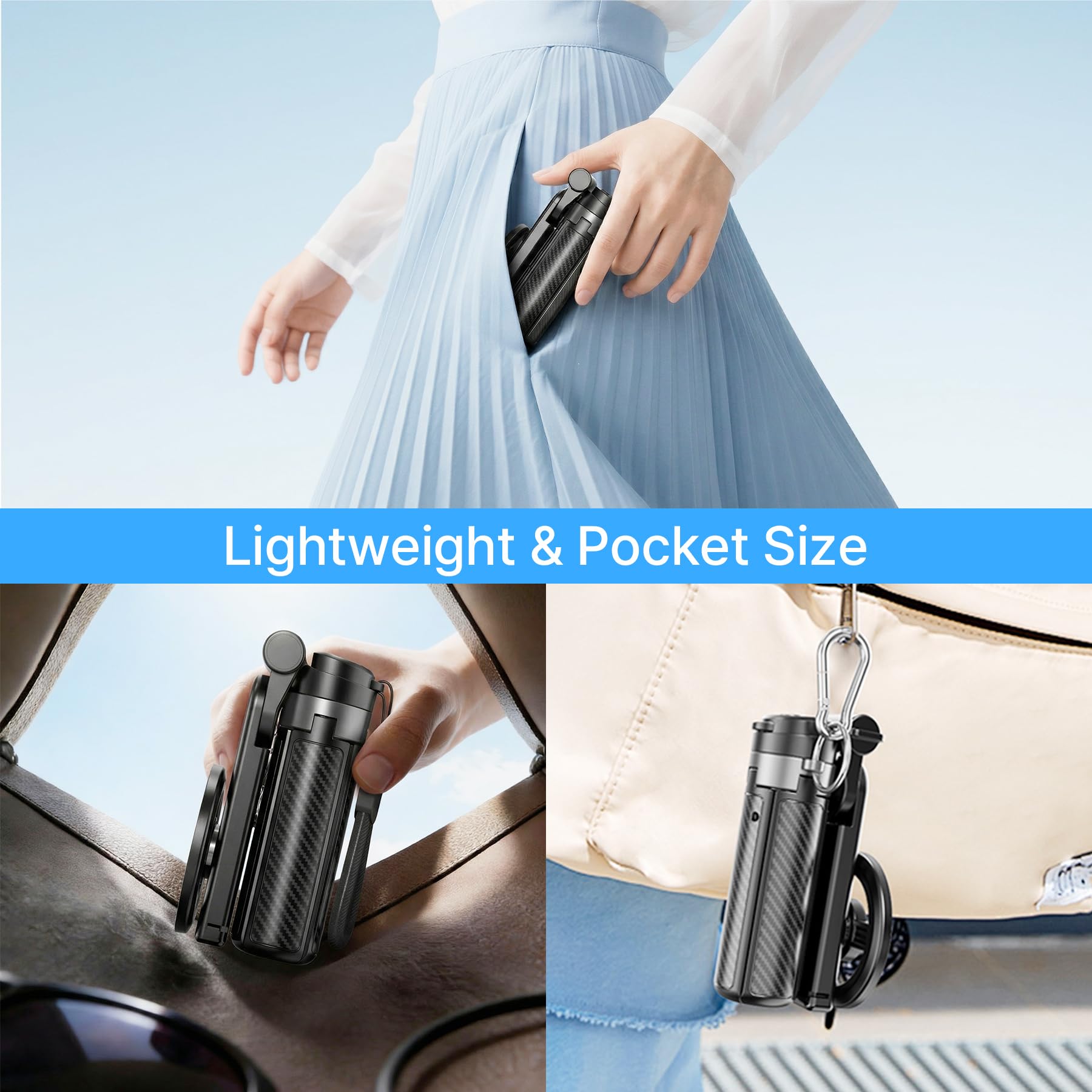 Bastone per selfie magnetico tascabile per iPhone, leggero mini selfie stick treppiede con telecomando staccabile, compatibile con MagSafe, supporto per telefono estensibile pieghevole per viaggi/vlog