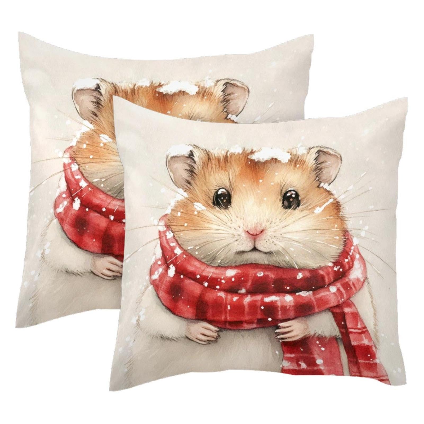 Housse de coussin velours motif hamster 50x50cm taie décoration