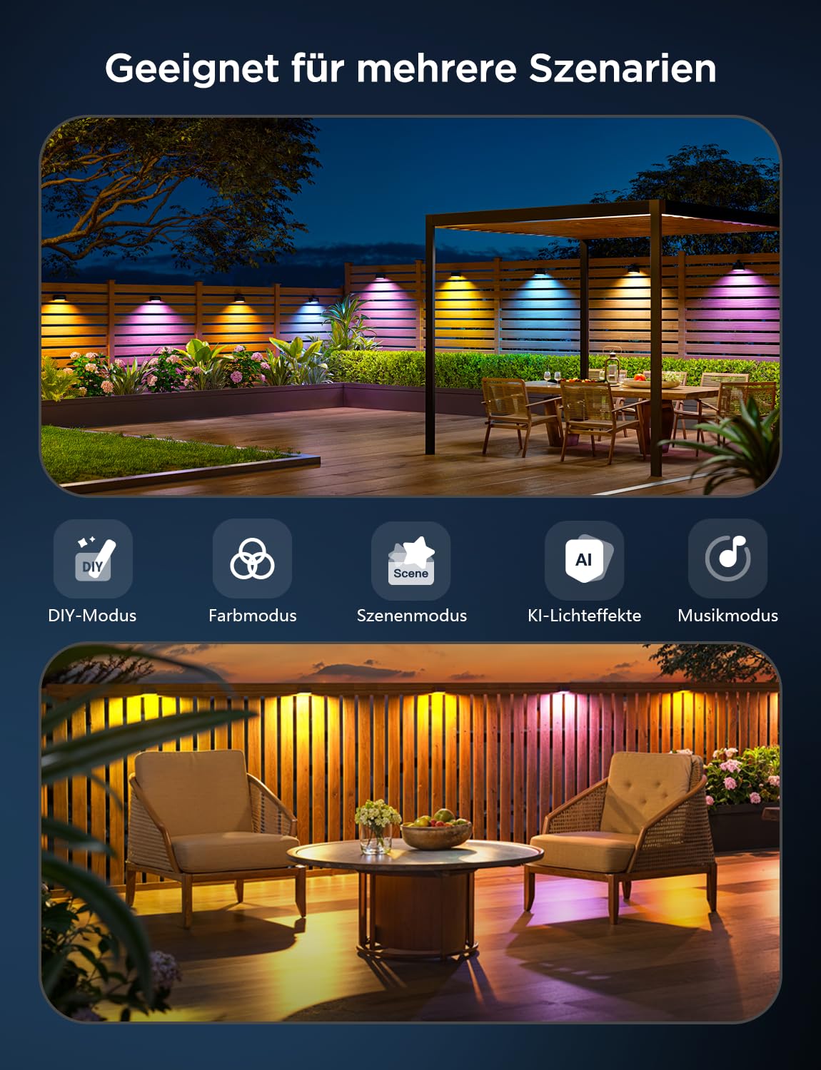 Govee Wandleuchte Aussen, RGBWIC, 180lm mit 4000K Smartes Weißlicht, Musik-Sync und über 60 Szenenmodi, IP65 wasserdicht für Garten, Zaun, funktioniert mit Alexa und Matter, Google Assistant, 6er-Pack