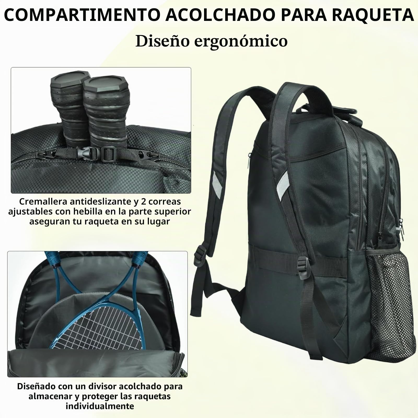 AUMTISC Mochila de Tenis con Compartimento para Zapatos, Bolsa de Tenis para Mujer y Hombre, Bolsa de Remo de Pickleball, Mochilas para bádminton, Squash, Gran Capacidad, Bolsa de Deporte