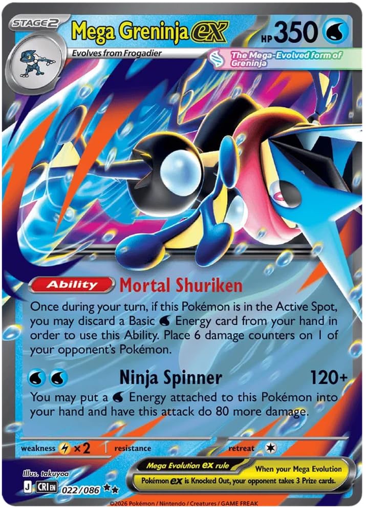 Mega Greninja ex 022/86 Double Rare Pokemon Card | Mega Evolution Chaos Rising | ME04 | Titan Authenticated