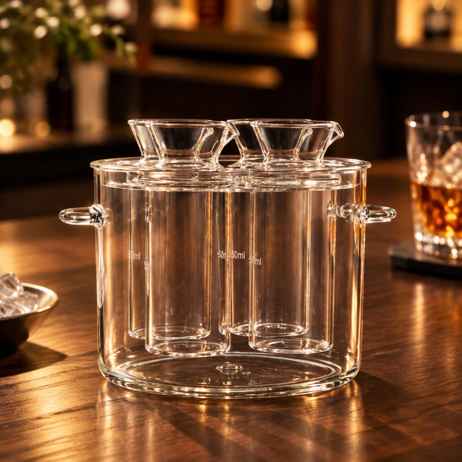4 Stück durchsichtiger Eiskübel mit Ausgießgefäßen leicht zu reinigen Eiskübel mit Griffen sturdy Eisbehälter für Empfänge, 200ML