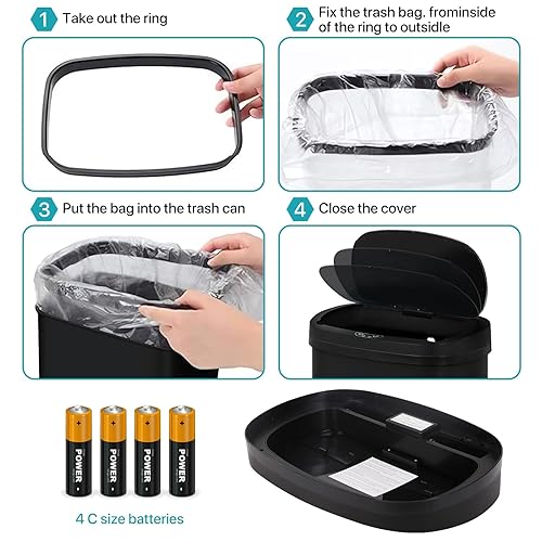 Miniatura 6 de Dkeli Bote de basura automático de 13 galones para cocina, 50 litros, sin contacto, con tapa, cubo de basura cepillado para el hogar, oficina,