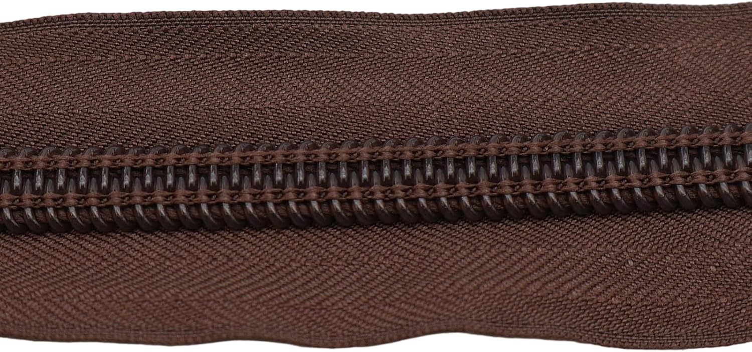Leekayer #8 Nylon Zippers Bulk 10 Yards with 20pcs Brown Coil Zipper Sliders for DIY Tailor Sewing Craft,Luggage,Dress,Sofa Cushion,Pillow,Bag(Brown)