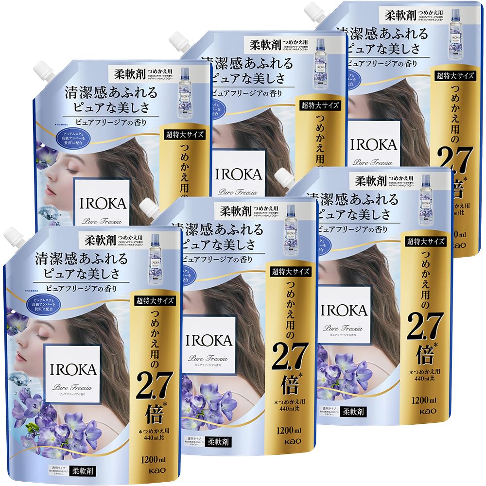 IROKA(イロカ) フレアフレグランス 【ケース販売】 柔軟剤 ピュアフリージア つめかえ 1200ml×6