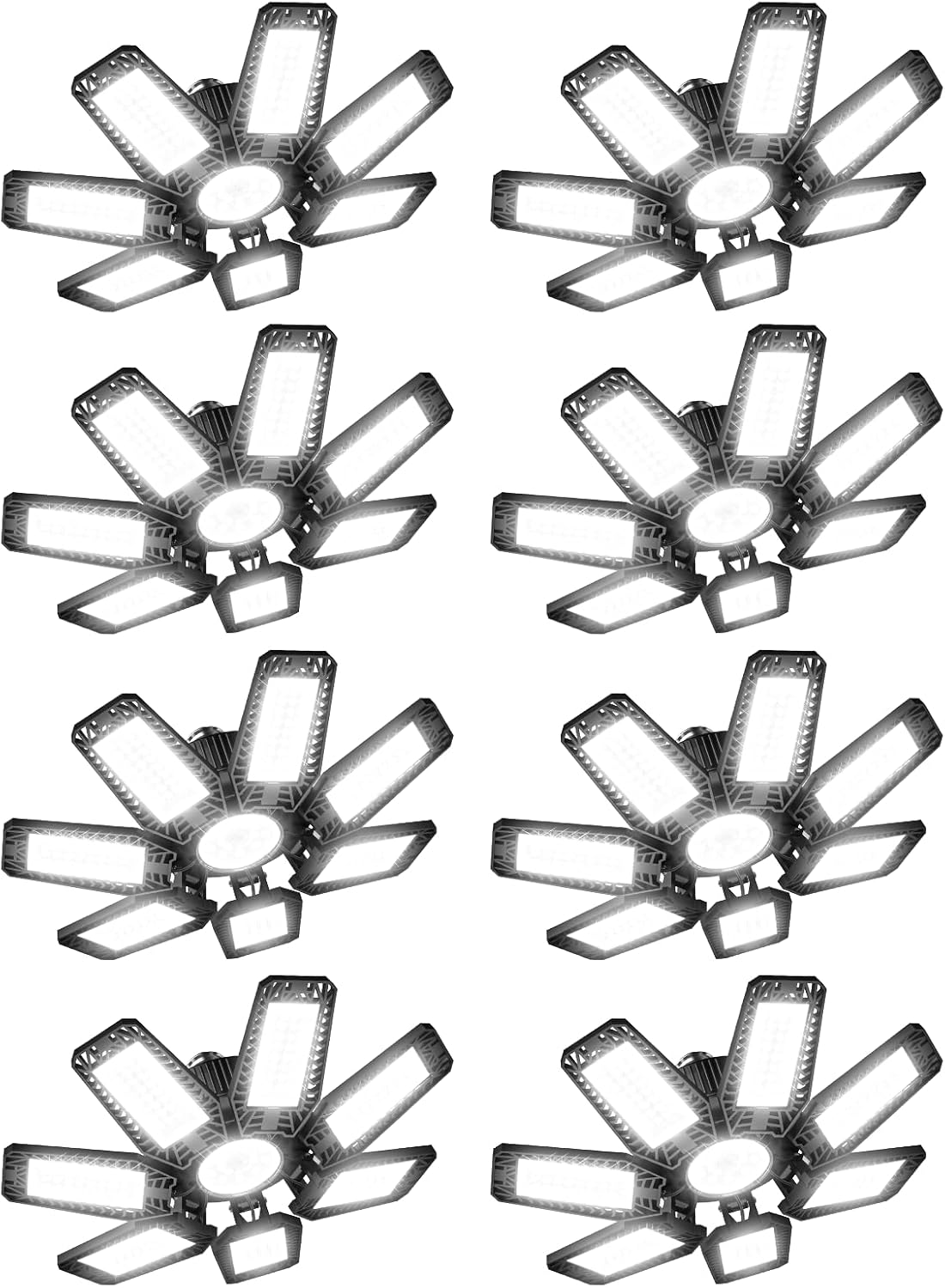 LED Garage Light 8 Pack - 200w 20000LM 6500K Garage Lights Ceiling LED with 7+1 Adjustable Panels, Shop Lights Screw in E26 E27 Bulb Socket for Workshop, Storage Room, Basement, Warehouse