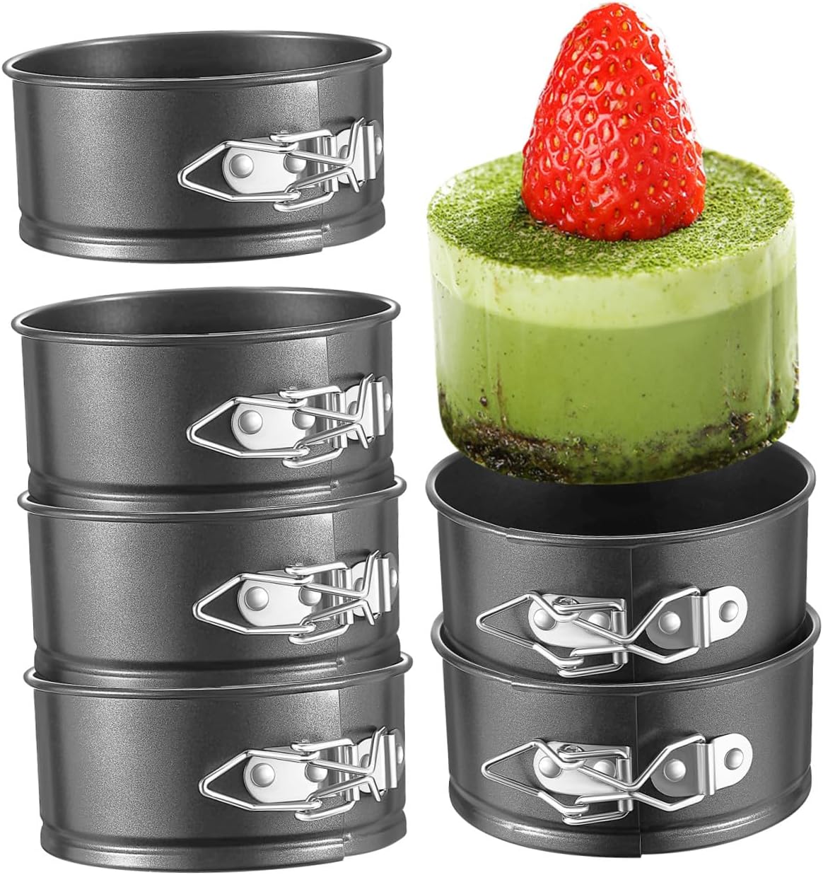 GLEAVI 6pcs 4-inch Mini Cake Pans Set, Carbon Steel Non-stick round Baking Molds for Cheesecake, Small Springform Pans for Parties and Holiday Baking
