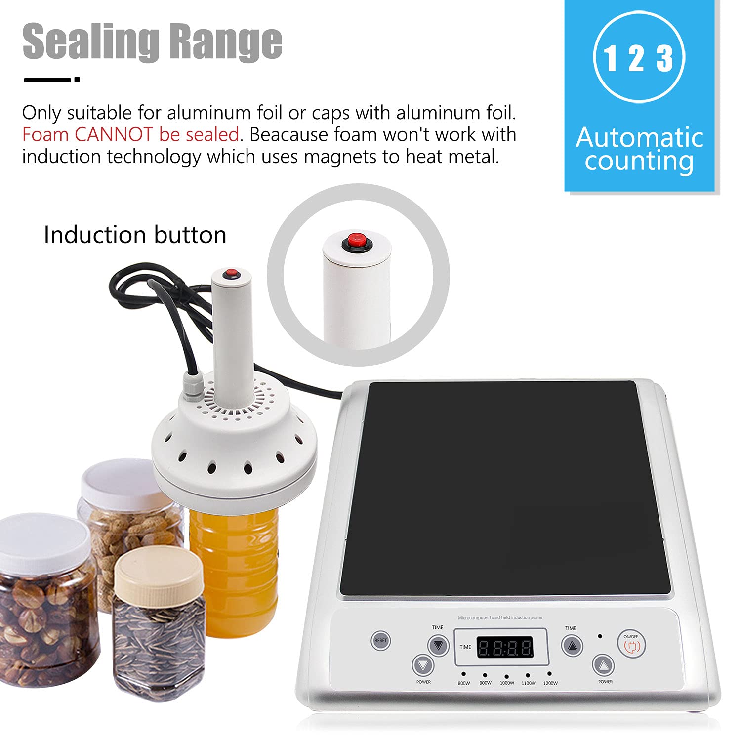 NEWTRY Handheld Induction Sealer Machine 110V - Adjustable Power & Time For Sealing 20-100mm Plastic/Glass Bottle Caps - View #3