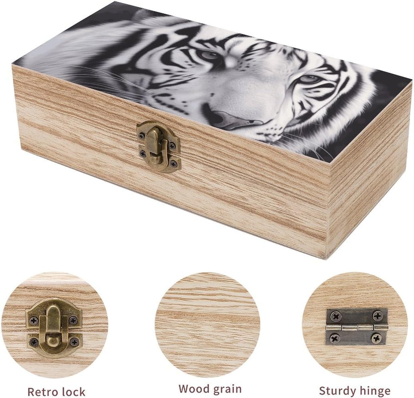 Lightweight Wooden Box, Hinged Lid, Retro Clasps, 7.9'' X 3.9'' X2.3'' image 3
