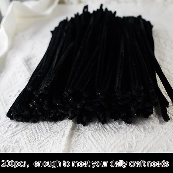 Qirimoi Black Pipe Cleaners Craft Pipe Cleaners Bulk Pipecleaners Crafts Supplies,200Pcs Black