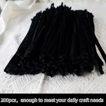 Qirimoi Black Pipe Cleaners Craft Pipe Cleaners Bulk Pipecleaners Crafts Supplies,200Pcs Black