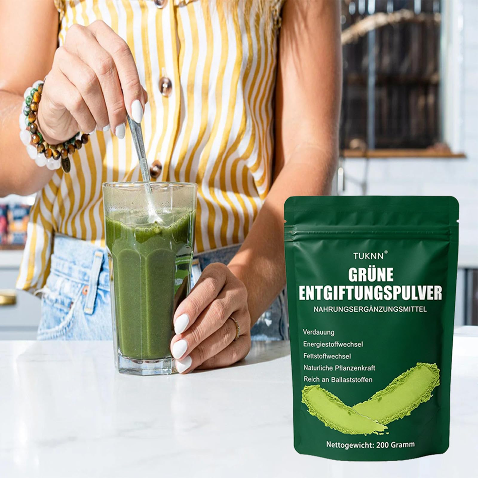 Grüne Entgiftungspulver,Grünes Superfood Pulver mit 8 Pflanzenstoffen,Grüne Balance Stoffwechsel-Pulver 200g,Fördert den Stoffwechsel und Sorgt für Sanfte Pflege