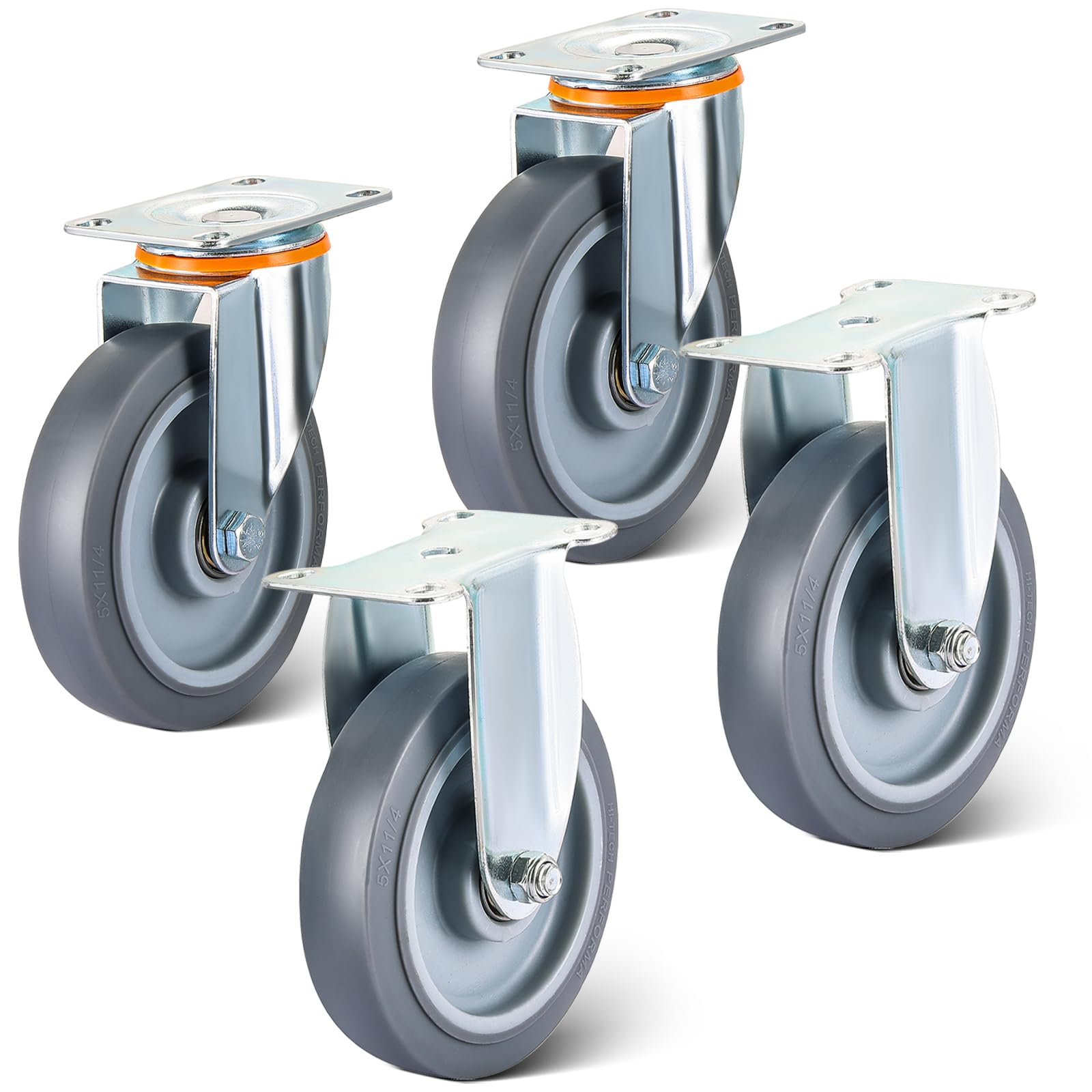 Nfbcxutkw 5 4 Pcs Inch Caster Wheels Replacement Kit Heavy Duty Tpr Rubber Silent Casters Includes 2 Swivel & 2 Rigid " Casters, Utility Cart Caster For Diy Transporting Trolley