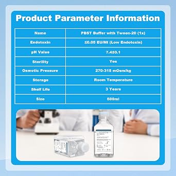 Phosphate Buffered Saline with Tween-20 (1), Lab PBST Buffer, 0.1um Filtration Sterilized, 7.4 pH, Ready to Use, 500ml/Bottle