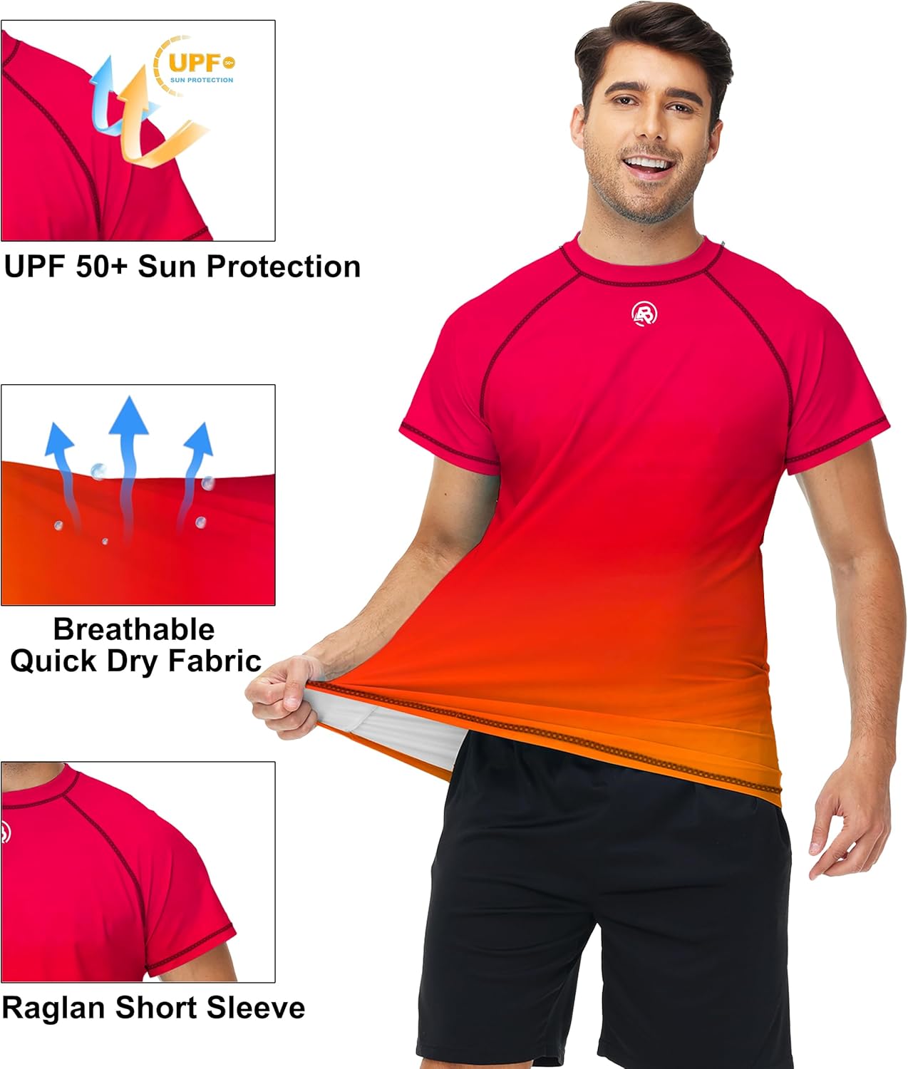 AOBUTE Mens Short Sleeve Swim Shirts UPF 50+ Quick Dry Rash Guard Fishing Swimming - Image 5