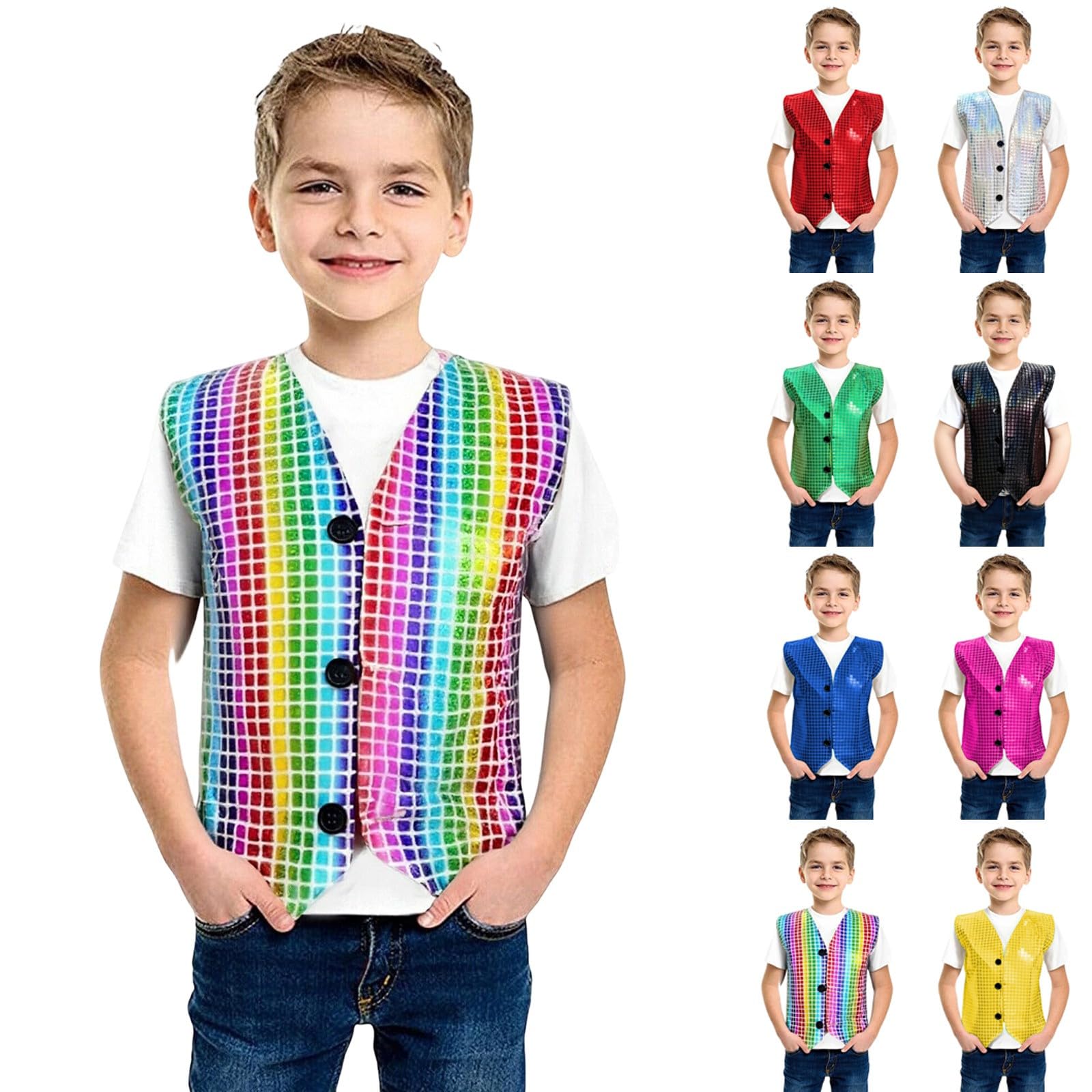 Sequin Vest Unisex Waistcoat Kids Dance Party Show Costume Jacket Top Sparkly Waistcoat for Kids Boys Glitter Coat Shiny Dance Vest for Boys for Party Fancy Dress Up Hip Hop Jazz Multicolour