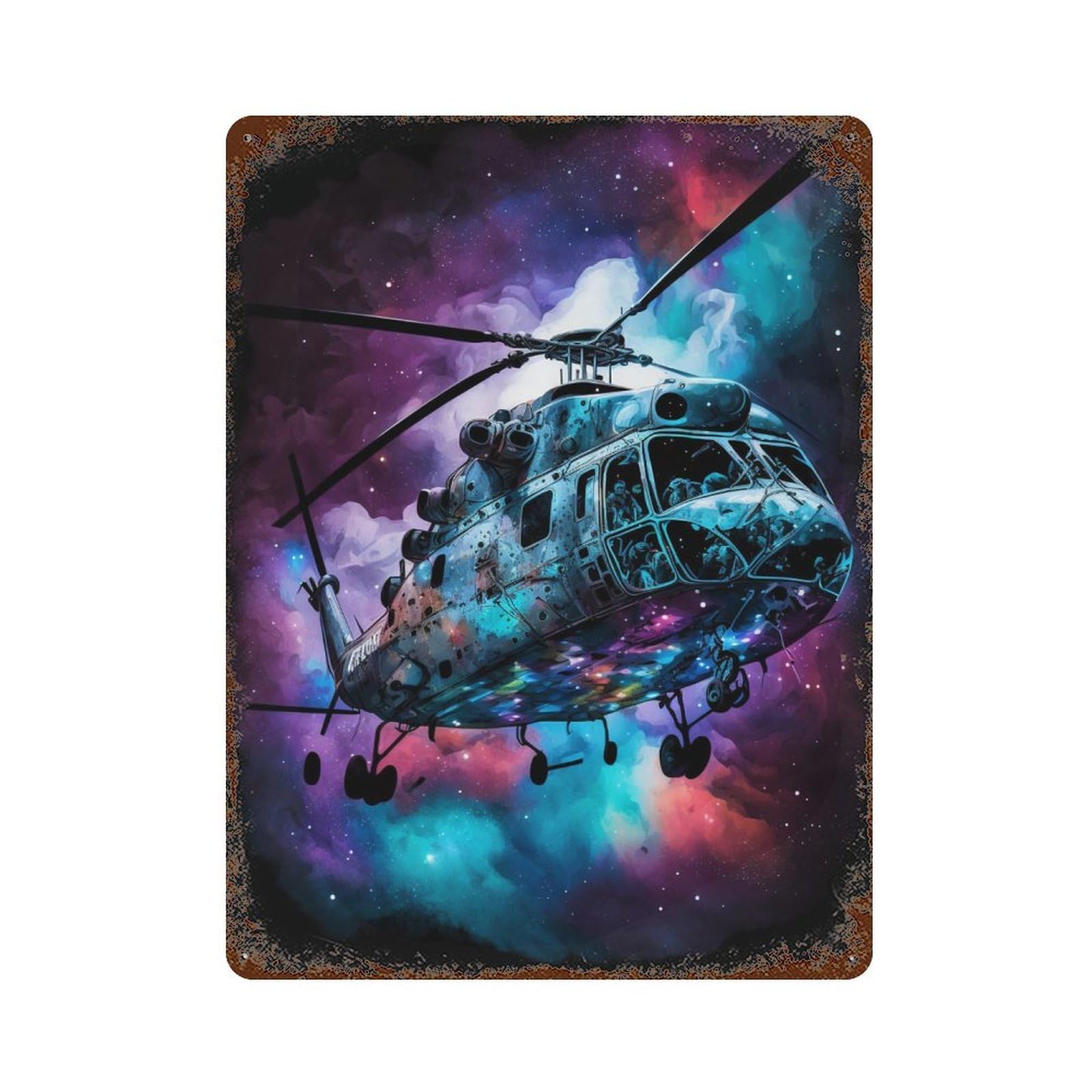 Cosmic Helicopter Flight 15.7"x11.8" Retro Metal Sign, Vintage Wall Decor for Office, Studio And Wall Decor