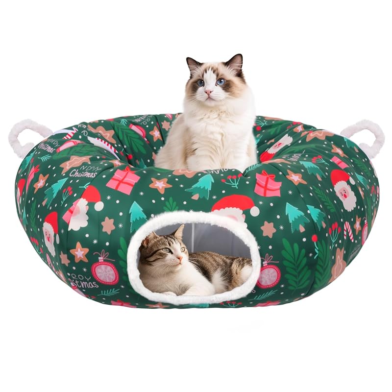 Túnel para Gatos com Cama Lavável e Bola Pendurada Petrendy para Árvore de Natal, 90 x 90 x 25 cm