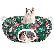 Christmas Tree Cat Tunnel, Soft Cat Tunnels for Indoor Cats with Middle Cushion, Cute Pet Donut Cave Bed Play Toys, Xmas Tree Decorations Protector Gifts