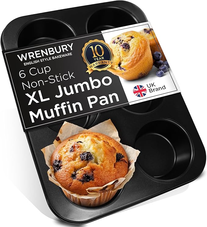 Wrenbury Jumbo Muffin Pan 6 Cup - Nonstick XL Deep