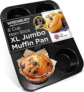 Wrenbury Jumbo Muffin Pan 6 Cup - Nonstick XL Deep Muffin Pan for Baking 4" Cup - Oversized Extra Large Cupcake Mold - Dishwasher Safe - PTFE Free - 446°F Oven Safe