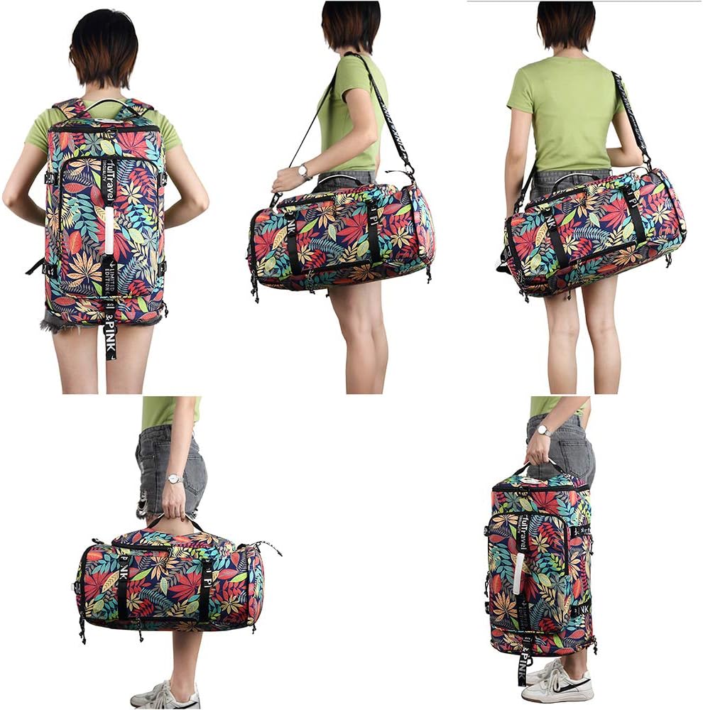 Get Cheap Price Floral Gym Duffle Bag Backpack 4 ways for Women Waterproof with Shoes Compartment for travel Sport Hiking laptop College Lightweight, Kalesi