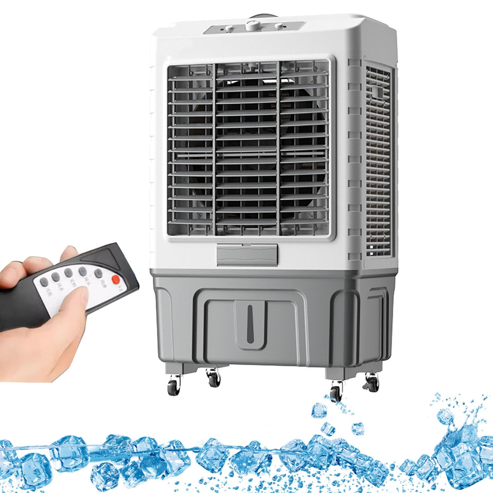 Raffreddatore ad Aria a Nebulizzazione con Telecomando, Oscillazione a 120°, 3 Velocità, 4 Pacchi di Ghiaccio, Design 3 in 1 per Raffreddamento Interno ed Esterno