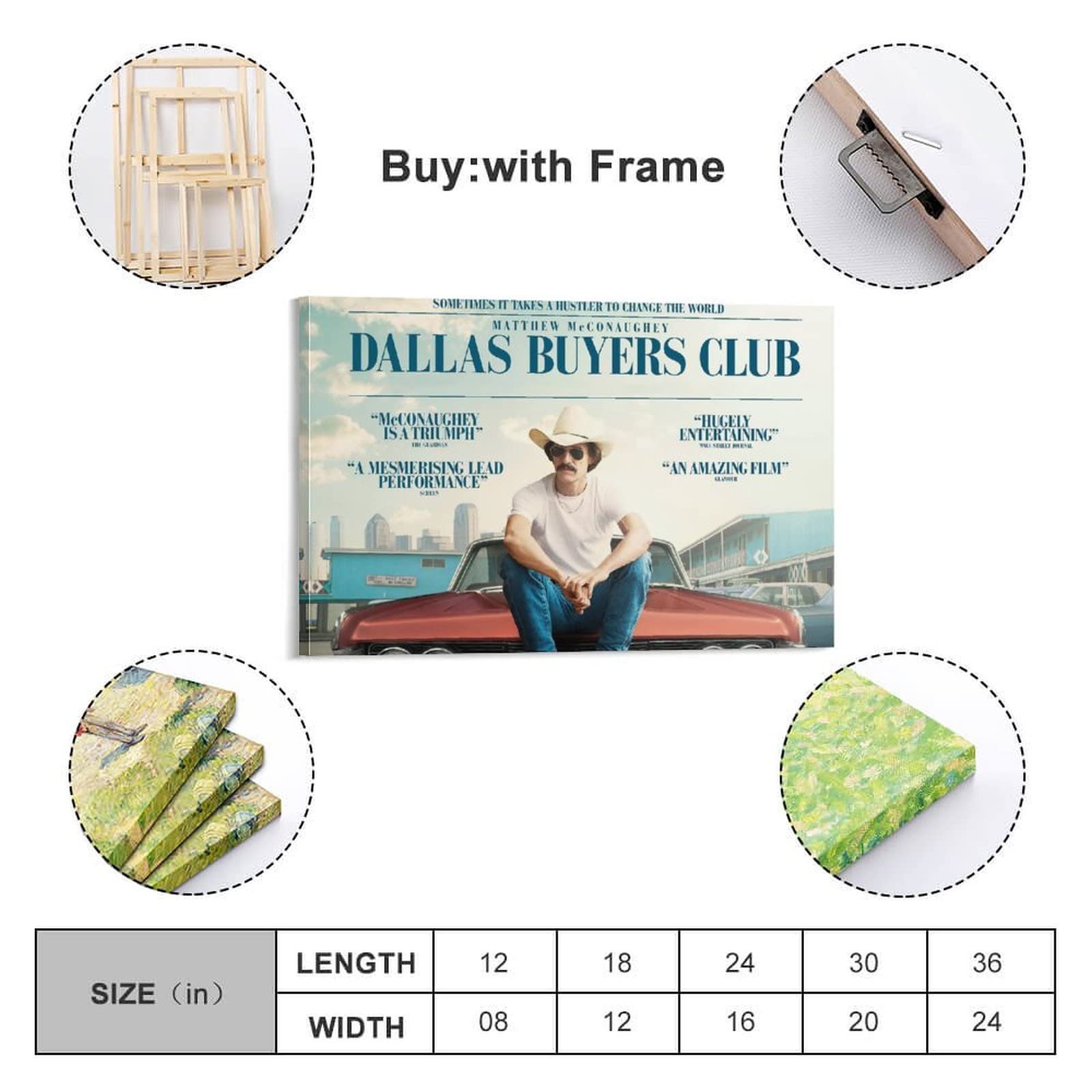 Poster di film commedia drammatica di Dallas Buyers Club, dipinto decorativo su tela, per soggiorno, camera da letto, 50 x 75 cm