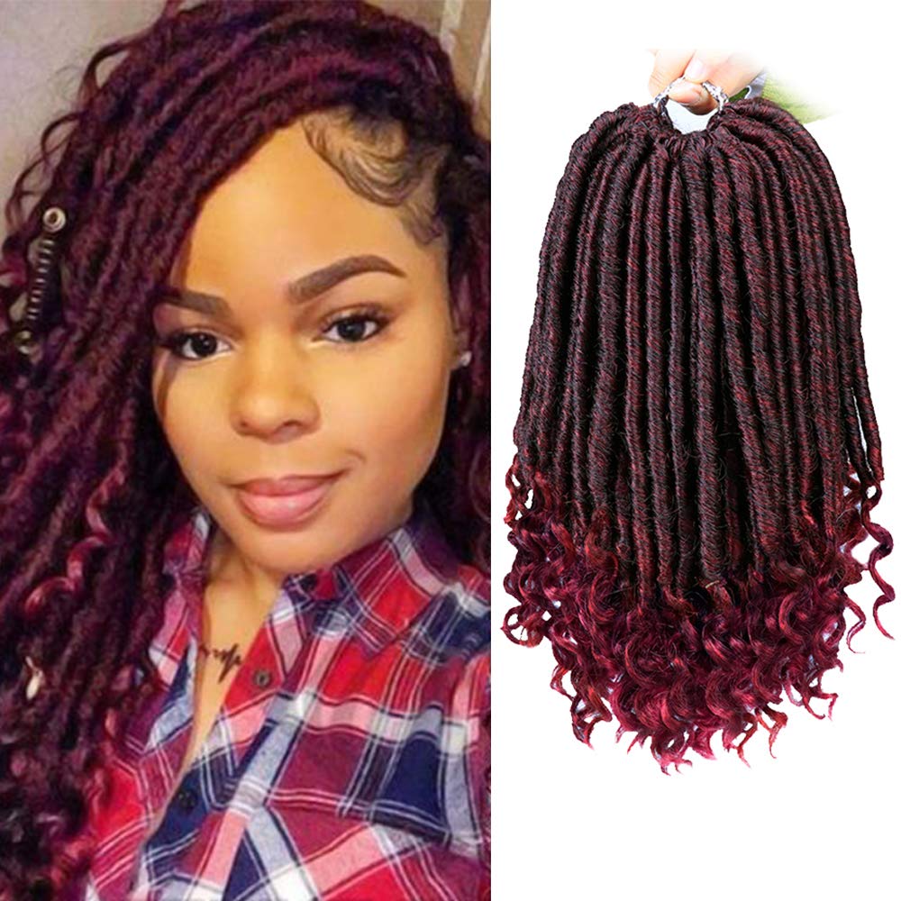 6 Packs Faux Locs Crochet Hair Straight Pre-Looped Goddess Locs Crochet Hair with Curly Ends Bohemian Locs Hair (12 inch, T-Bug)