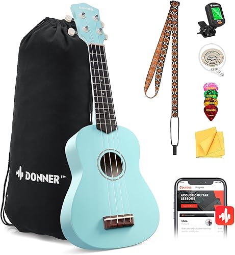 Miniatura 72 de Donner Ukelele soprano para principiantes, ukelele mate de 21 pulgadas, kit para principiantes con correa para bolsa, afinador, cuerdas, púas