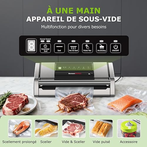 Bonsenkitchen Vacuum Sealer, 15 L/min, with Bag Clip, Handle Lock and Integrated Cutter, for Sous Vide Cooking and Food Preparation, High Performance Quick Sealing-VS5100 - 3