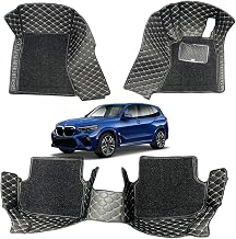 Premium 7D Car Floor Mats Compatible for BMW X5(2019-2023)||Luxury Leather Double Layered Mat||Complete Set 3Pcs||100% Waterproof and Washable||Color :-Black with Golden (Black Grass)