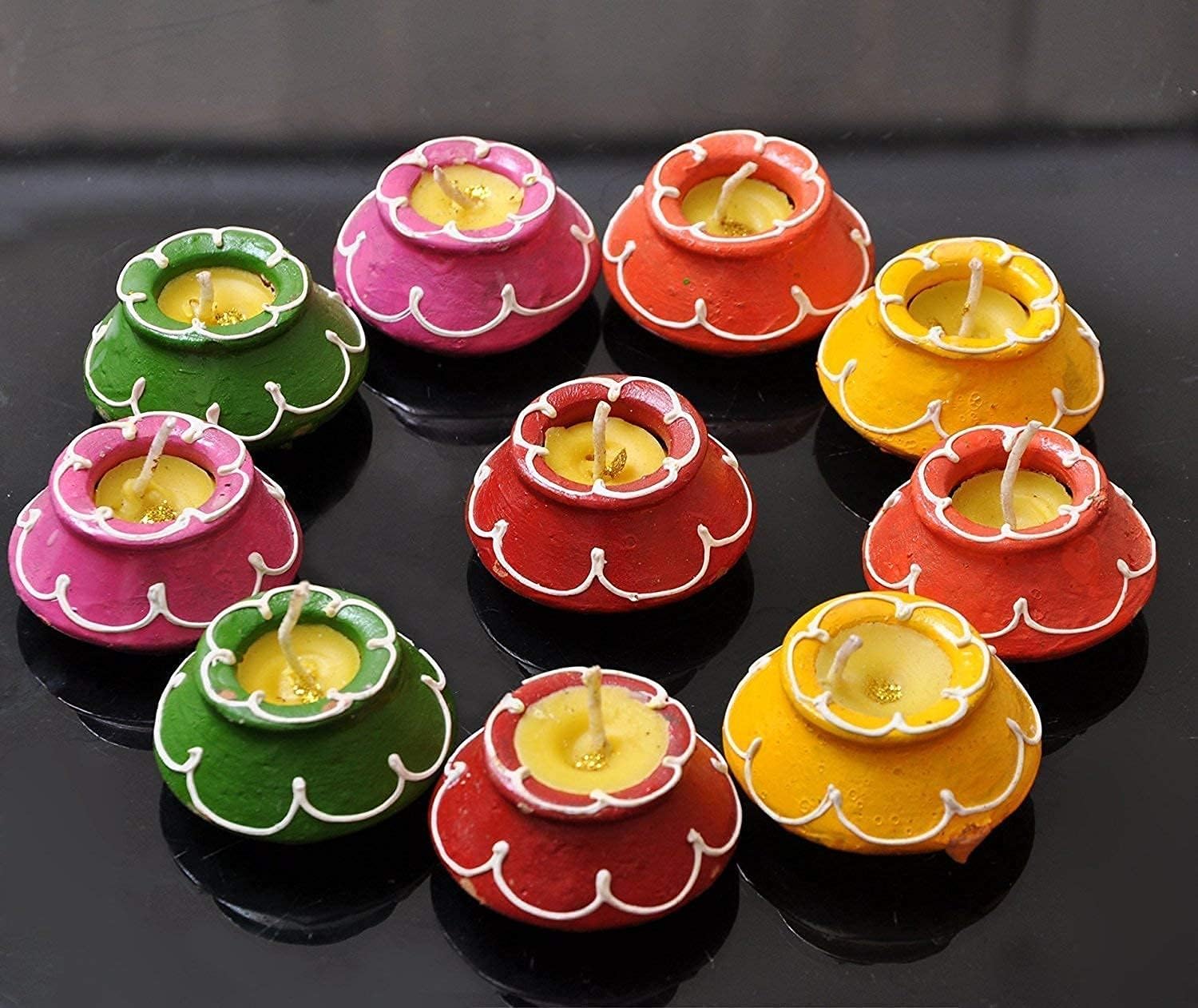 Mahi Home Decor Diwali Beautiful Handcrafted Handi Diya Beautiful Tea Light Diya for All Festive Session, Multicolour Set of 10
