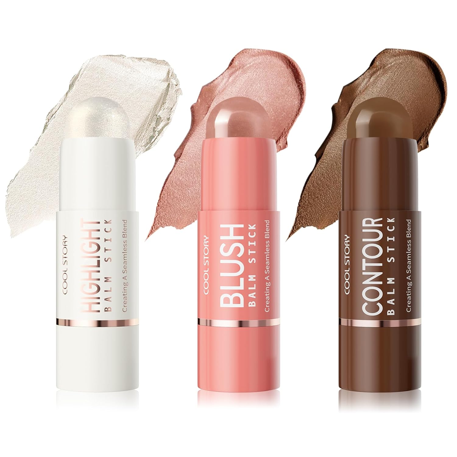 Cool Story 3-in-1 Makeup Set, Highlighter, Blush and Contour Balm Stick, Cream Formula for Face Contouring, Professional Cosmetic Kit (SET-B)