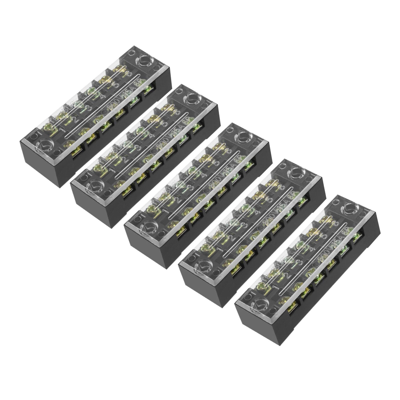 Rebower 6 Positions Dual Rows 600V 15A Terminal Strip Blocks Barrier Screws (with Cover)