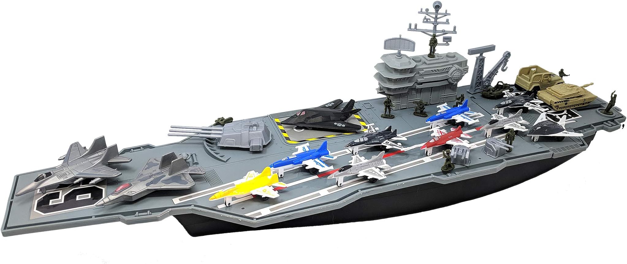 70cm Aircraft Carrier Playset with Fighter Jets Vehicles and Mini Soldiers (Bonus 9 Fighter Jets)