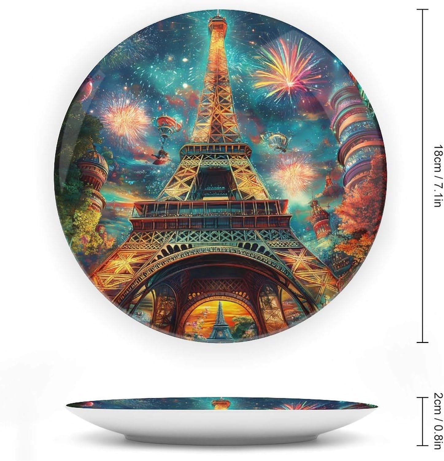Paris Eiffel Tower (6) Bone China Decorative Plate with Stand Home Dessert Plates Gift for Men Women 7inch
