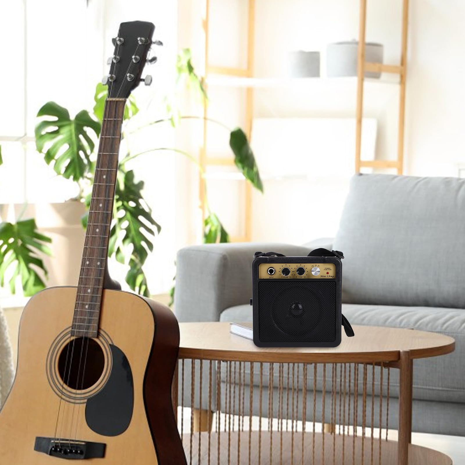 Abaodam Mini Amplificatore per Chitarra Elettrica 5w Portatile Cavo Audio e Adattatore, Amplificatore Valvolare Compatto per Basso e Chitarra, Altoparlante Pratico per Esercizi e Piccole