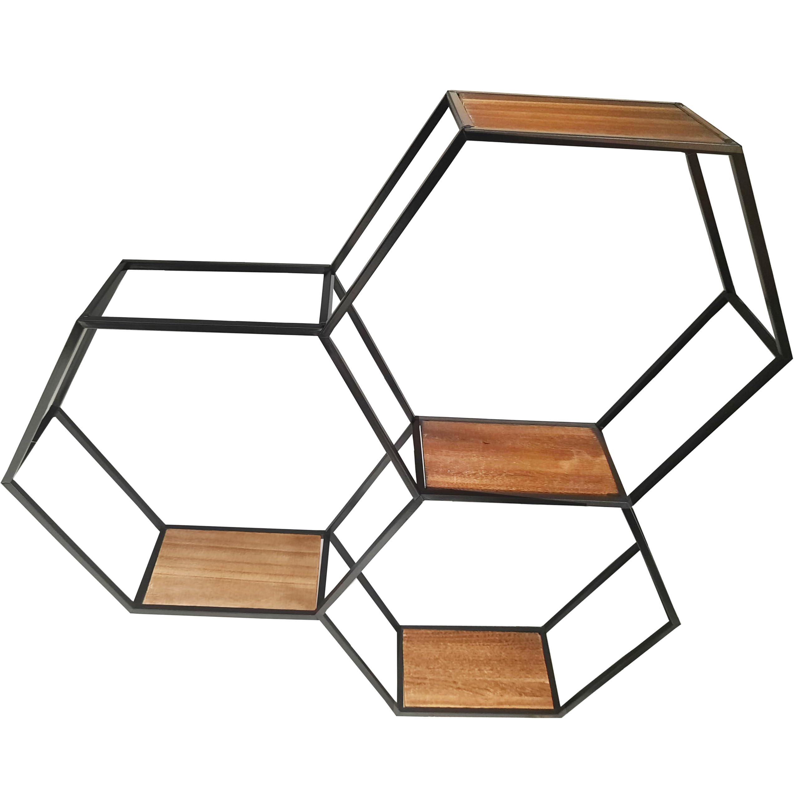 Admired By Nature 3 Tier Floating Shelves Wall Mount Shelf, Farmhouse Shelf for Wall Decor, Display Shelf, Hexagon, Honeycomb Rustic Wood Wall Mounted Organizer for Home Decor, 1 Unit