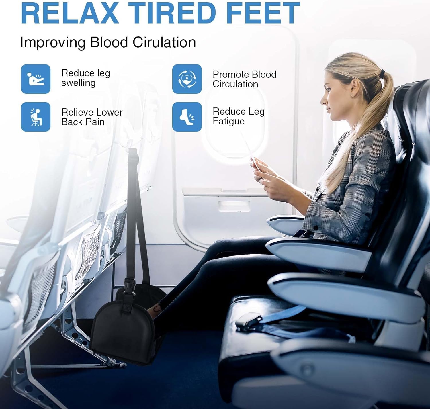 Gopinath Autolink Adjustable and Portable Foot Hammock with Storage Bag, Support Plates Airplane Travel Flight Foot Rest Essential for Relaxing 2
