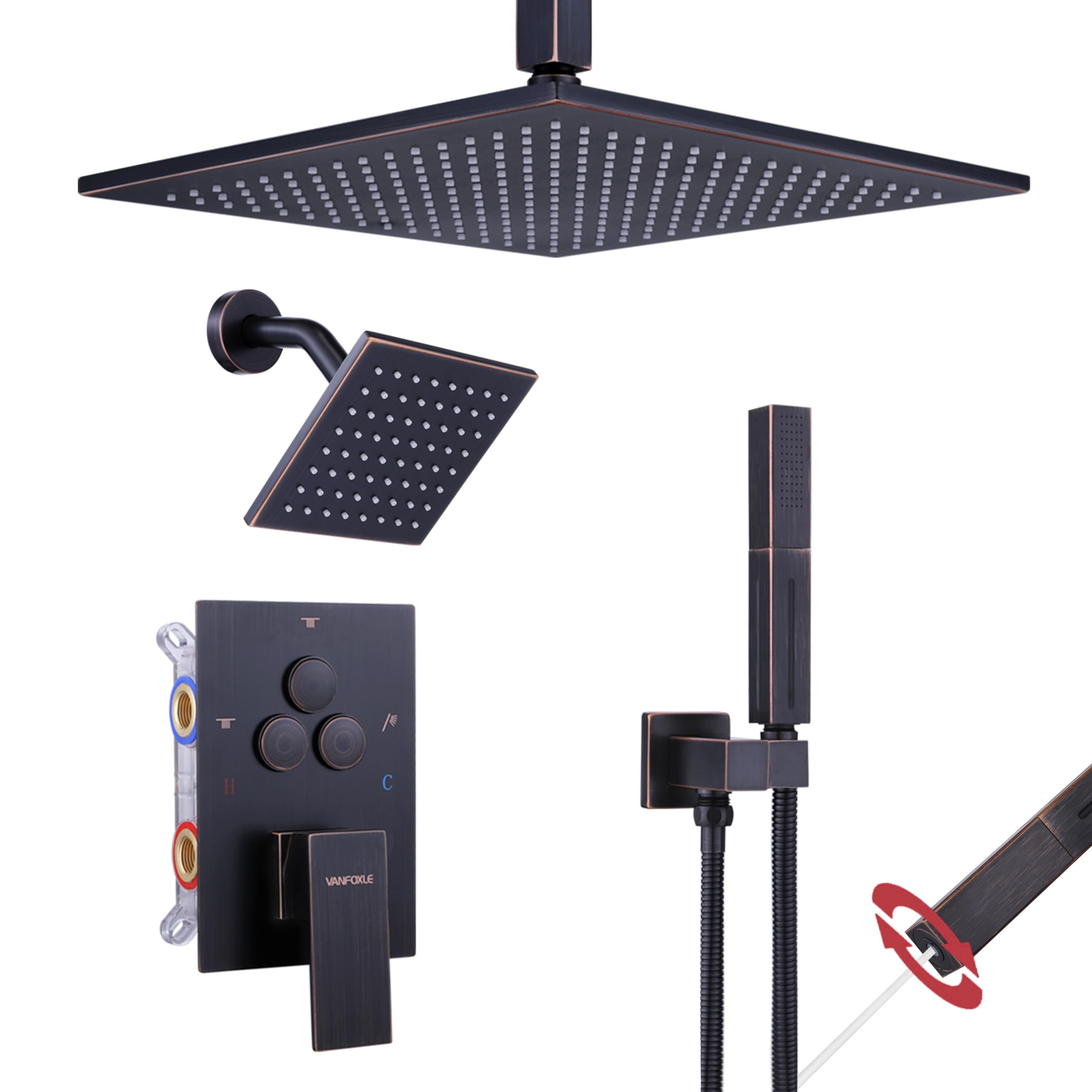 VANFOXLE Shower Faucet Set Oil Rubbed Bronze Modern Shower System