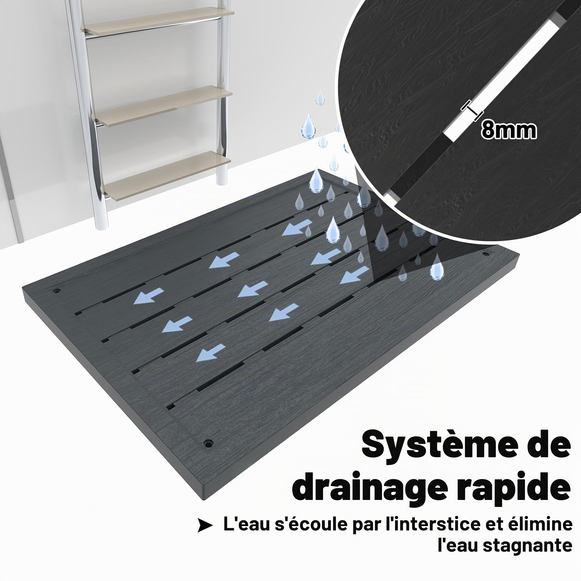 FIVMEN Élément de sol en plastique pour douche solaire, douche de jardin, douche extérieure, plaque de sol, antidérapante, protection UV, pour douche de piscine, échelle de piscine, 100 x 65 x 4 cm